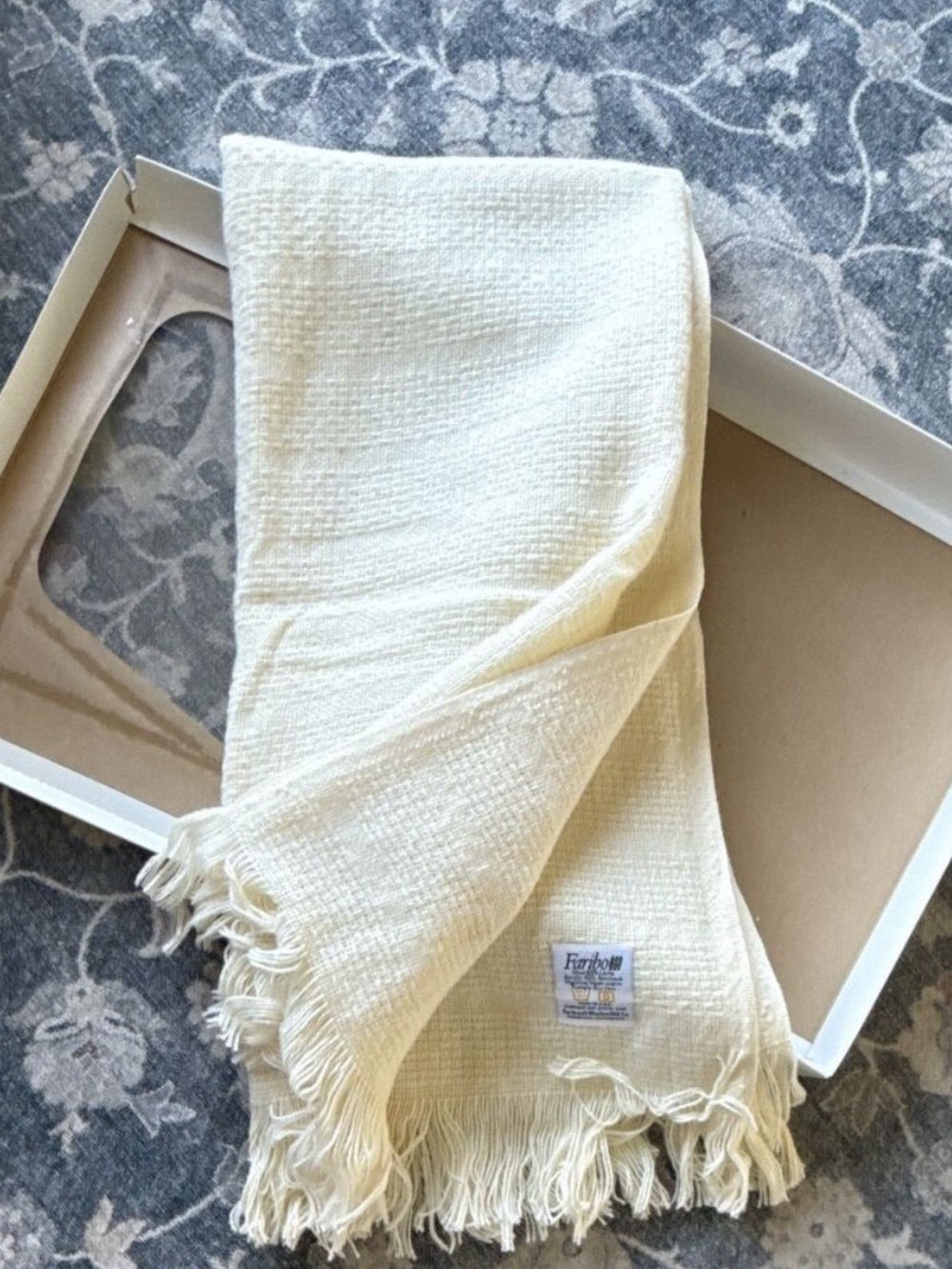 Faribo Ivory Wool Blend Fringed Afghan Throw Blanket